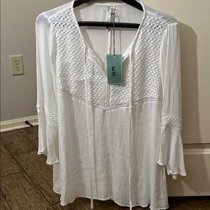 White Crochet Detail Blouse